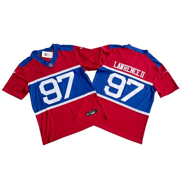 Mens Youths Kids Womens 97 Dexter Lawrence II Red Blue Stitched Jersey